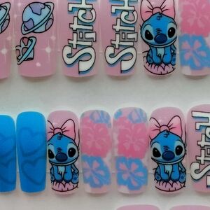 Stitch Themed Pink and Blue Press-On Nails
